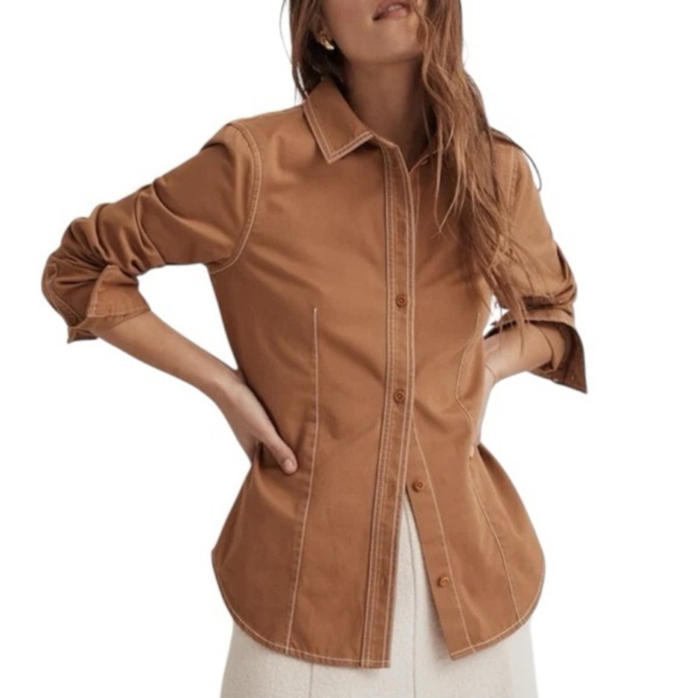 Madewell Fitted Darted Button-Up Shirt in Regenerative Chino Timber Brown 12